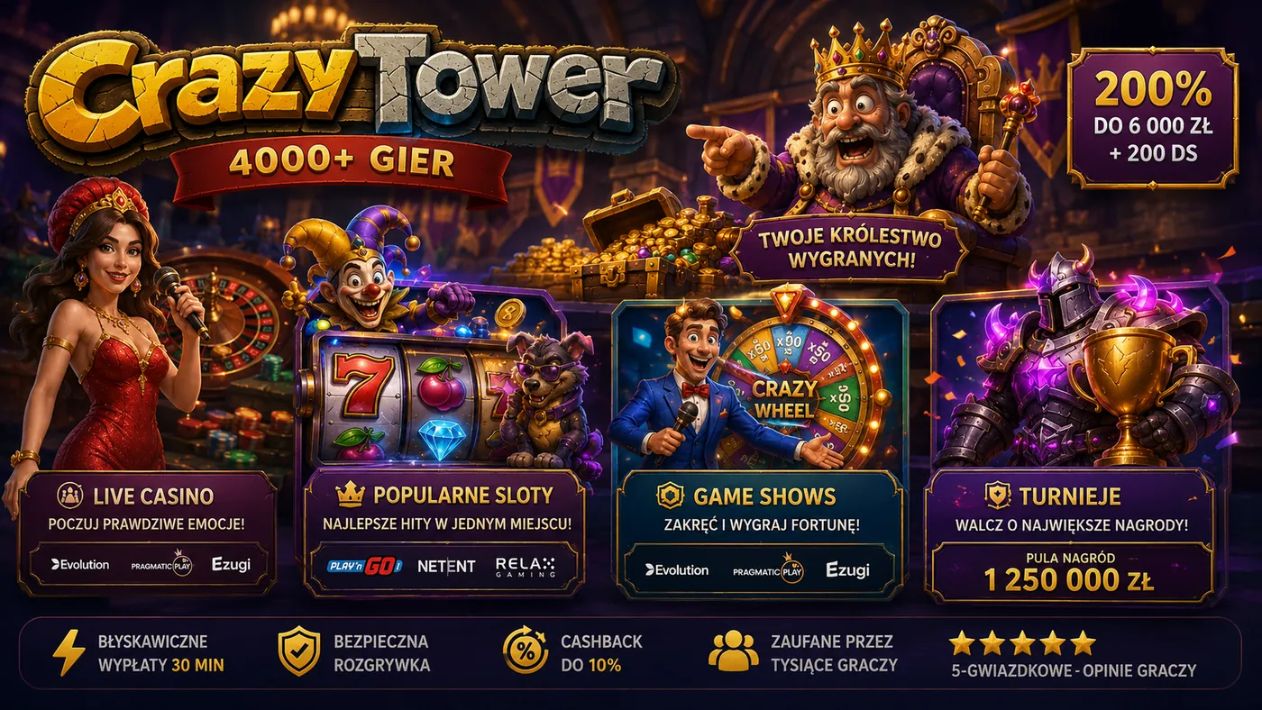 Lobby CrazyTower: live casino, sloty, teleturnieje i turnieje